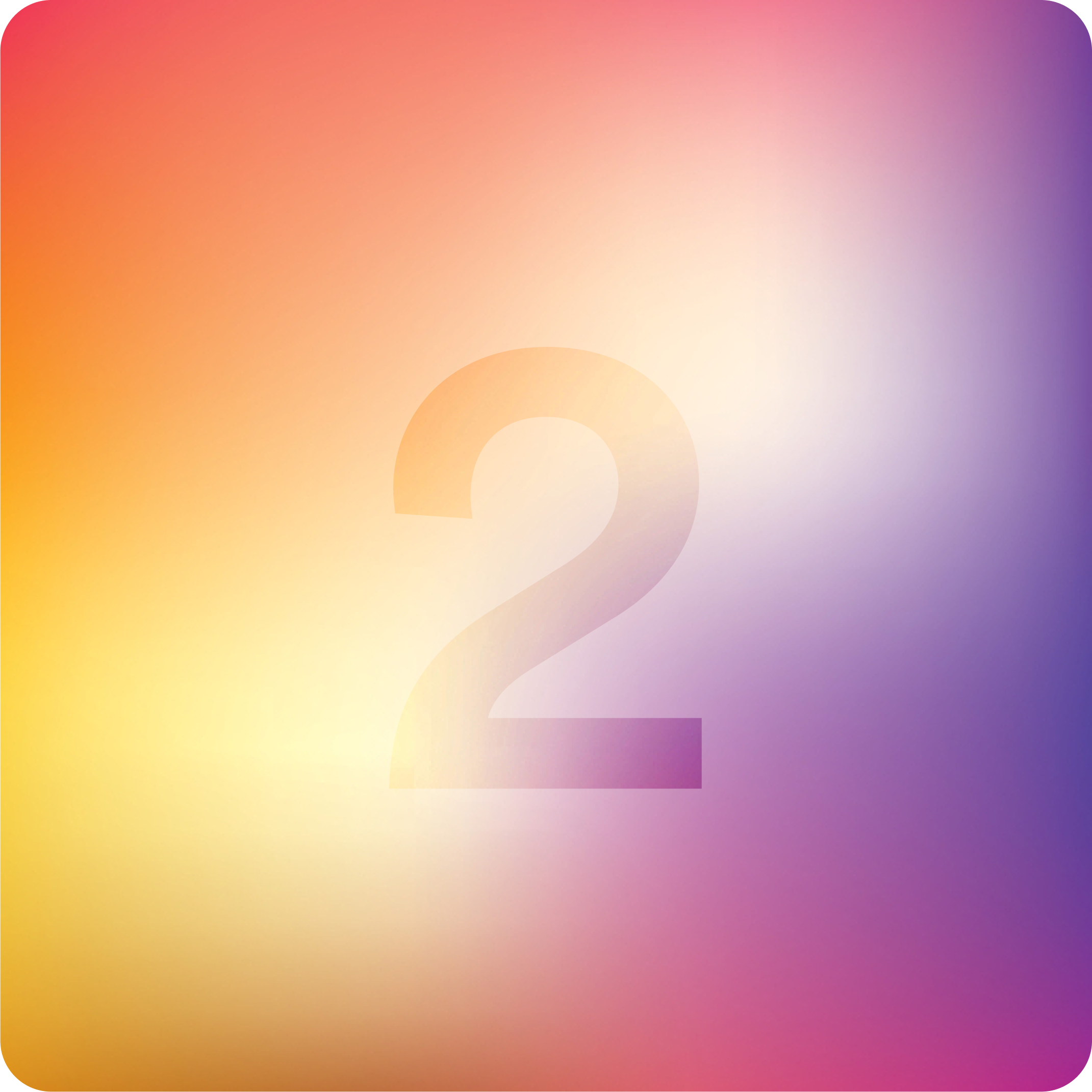 Achieve a stunning visual impact with a gradient background featuring vibrant shades of yellow, orange, red, and purple. At the heart of this eye-catching design is a translucent "2," creating a captivating focal point. Perfect for enhancing your digital content or adding a burst of color to any project!